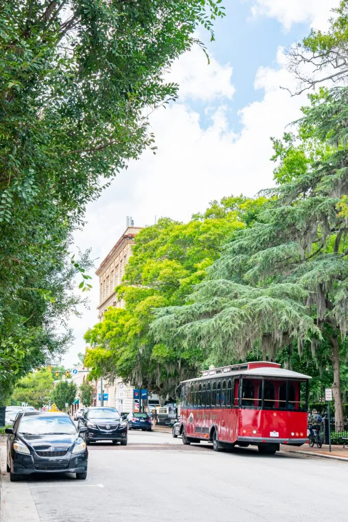 red trolley driving through new bern attractions