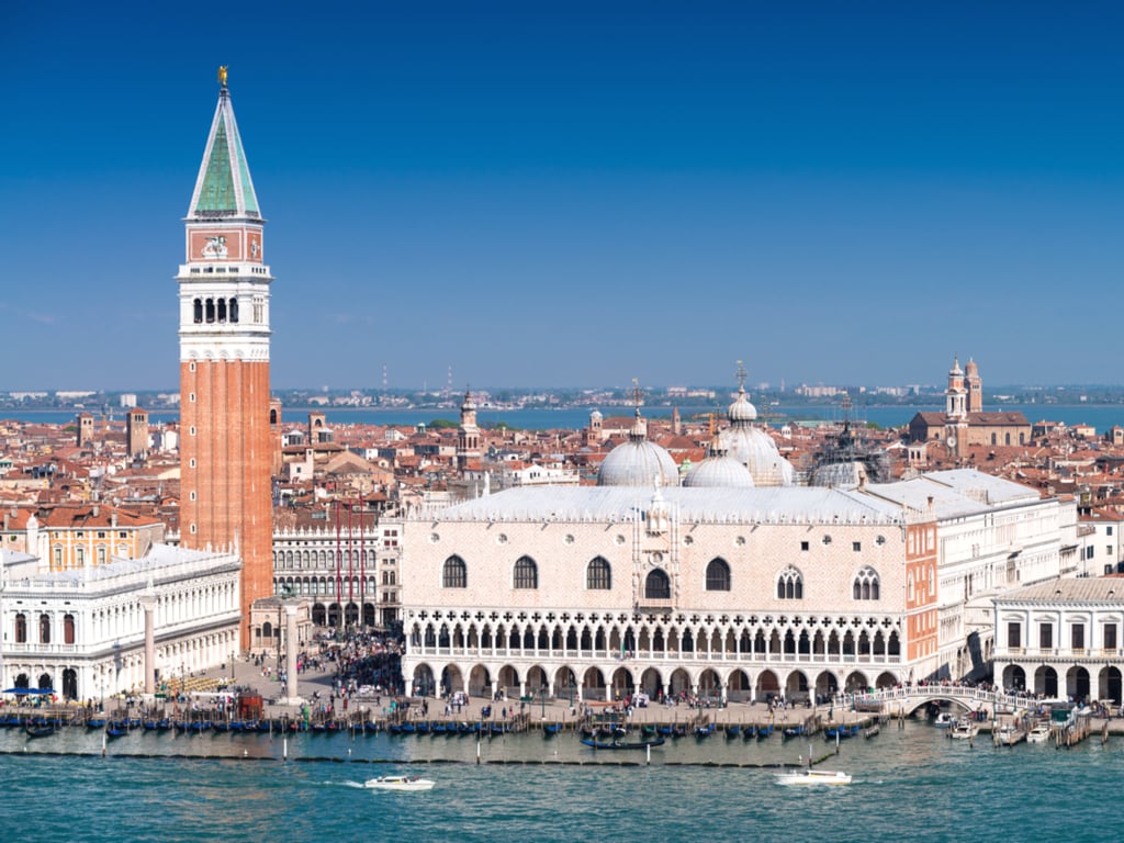 aerial view of piazza san marco venice as seen from outlying island
