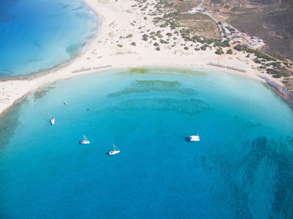 aerial view of simos beach in greece, one of the best itinerary for greece in 7 days ideas