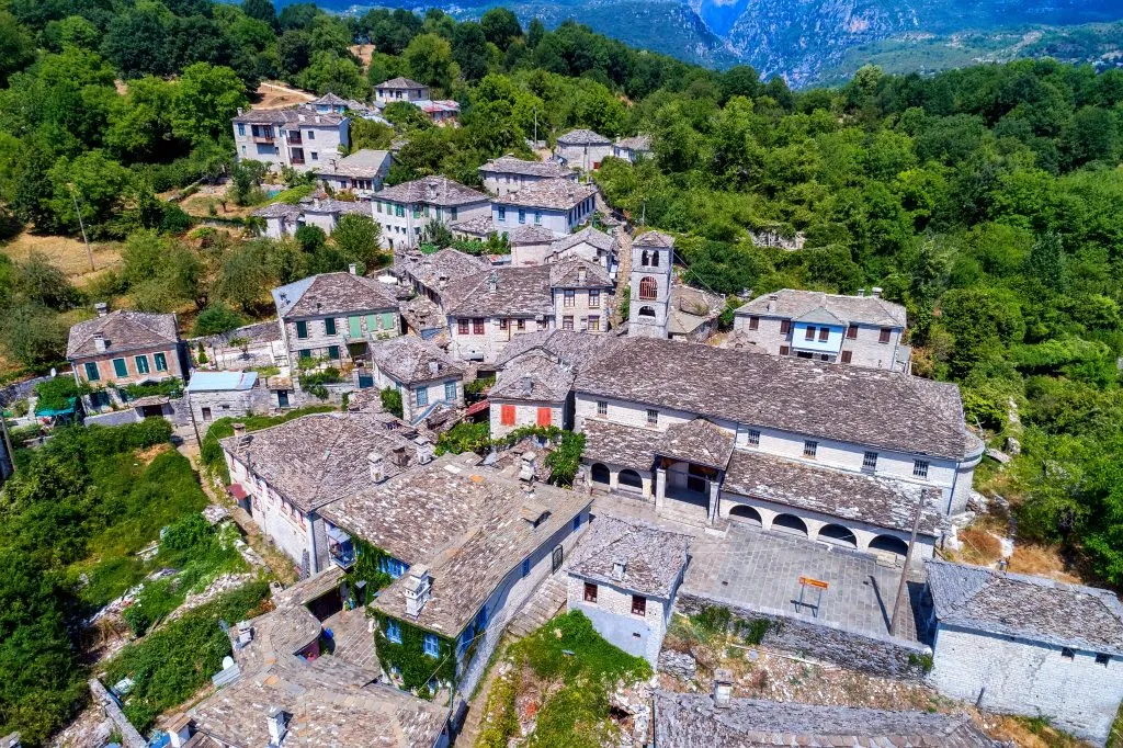 stone village in Zagorohoria greece as seen from above