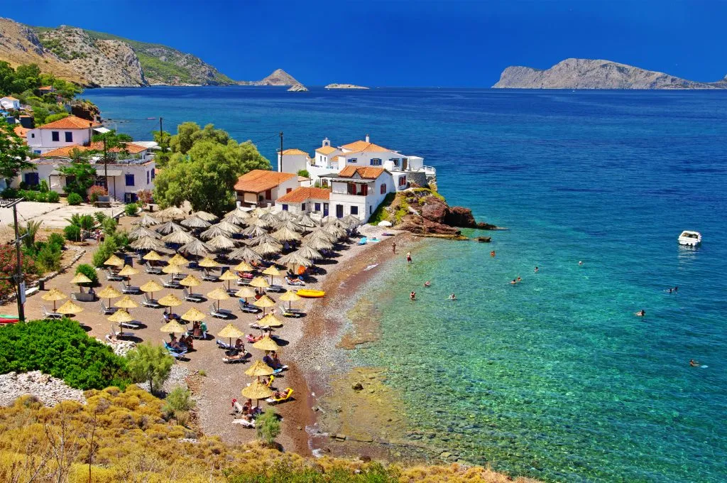 beach in hydra greece as seen from above