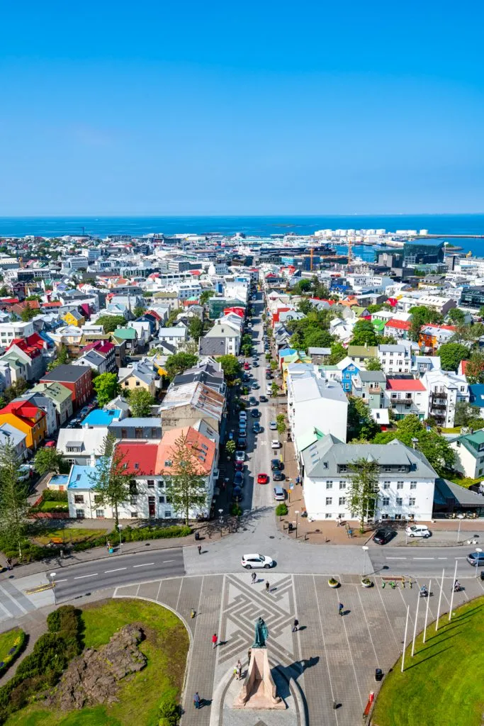 view of reykjavik from church tower on a sunny day during one day in reykjavik iceland