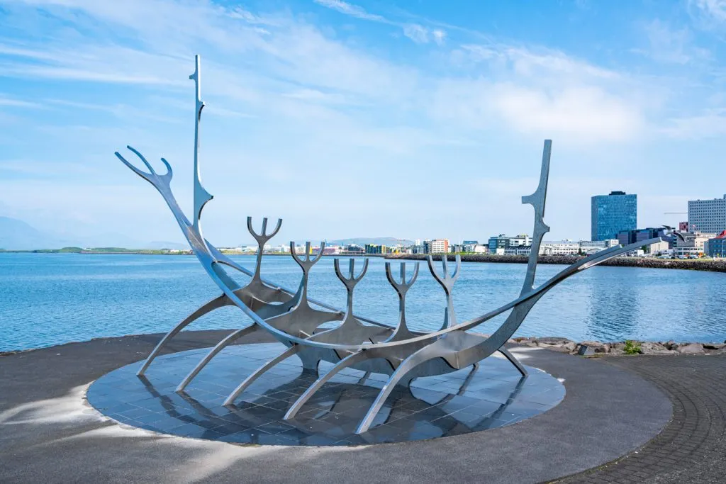 sun voyager metal statue on reykjavik waterfront