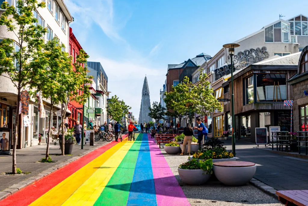 rainbow street reykjavik iceland on a sunny day in reykjavik