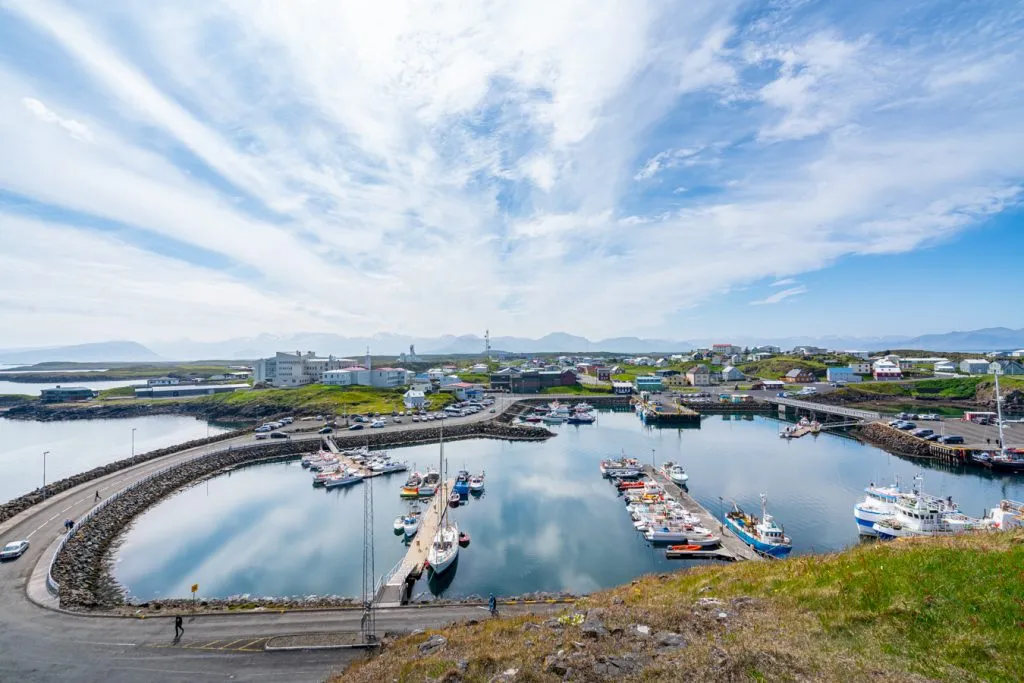 Stykkishólmur iceland harbor as seen from above during an iceland road trip 10 days ring road
