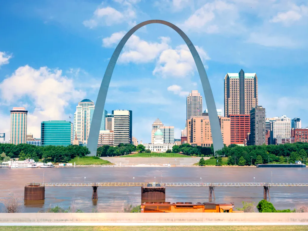 st louis missouri gateway arch as seen from across the river, a classic stop on road trips in midwest usa