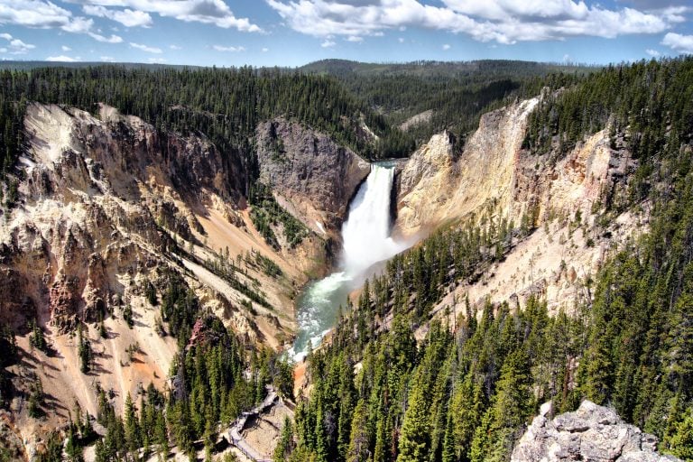 waterfall in grand canyon of yellowstone from above, one of the best things to do in usa tourist attractions