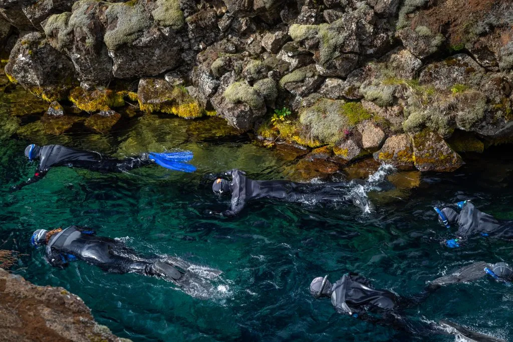 snorklets in silfra fissure as seen from above