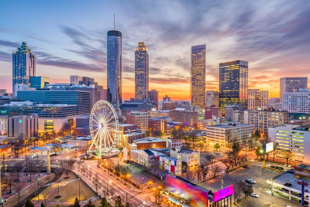 atlanta skyline at sunset, one of the best places to georgia to visit