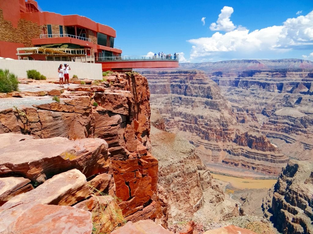 grand canyon skywalk at west rim as seen from the side with canyon visible to the right