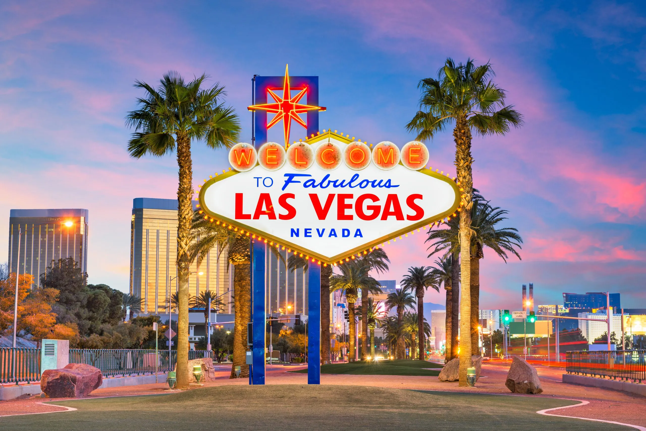 The iconic Welcome to Fabulous Las Vegas neon sign greets