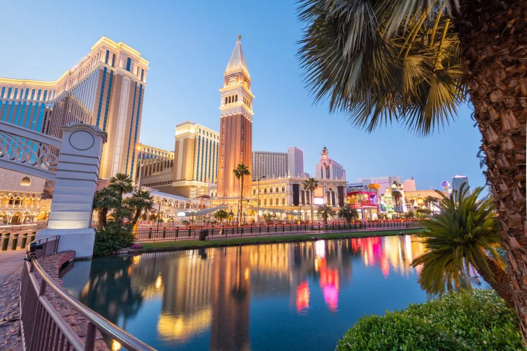 view of venetian las vegas from the strip, a fun stop of a 3 day weekend in vegas itinerary