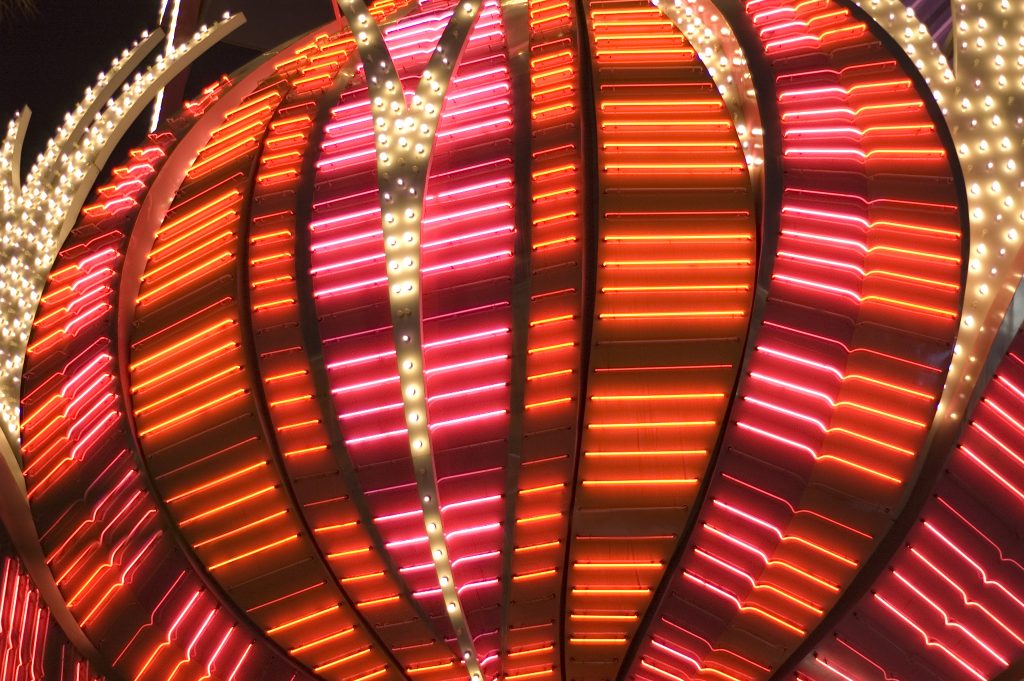 close up of a neon sign on display in vegas in a weekend