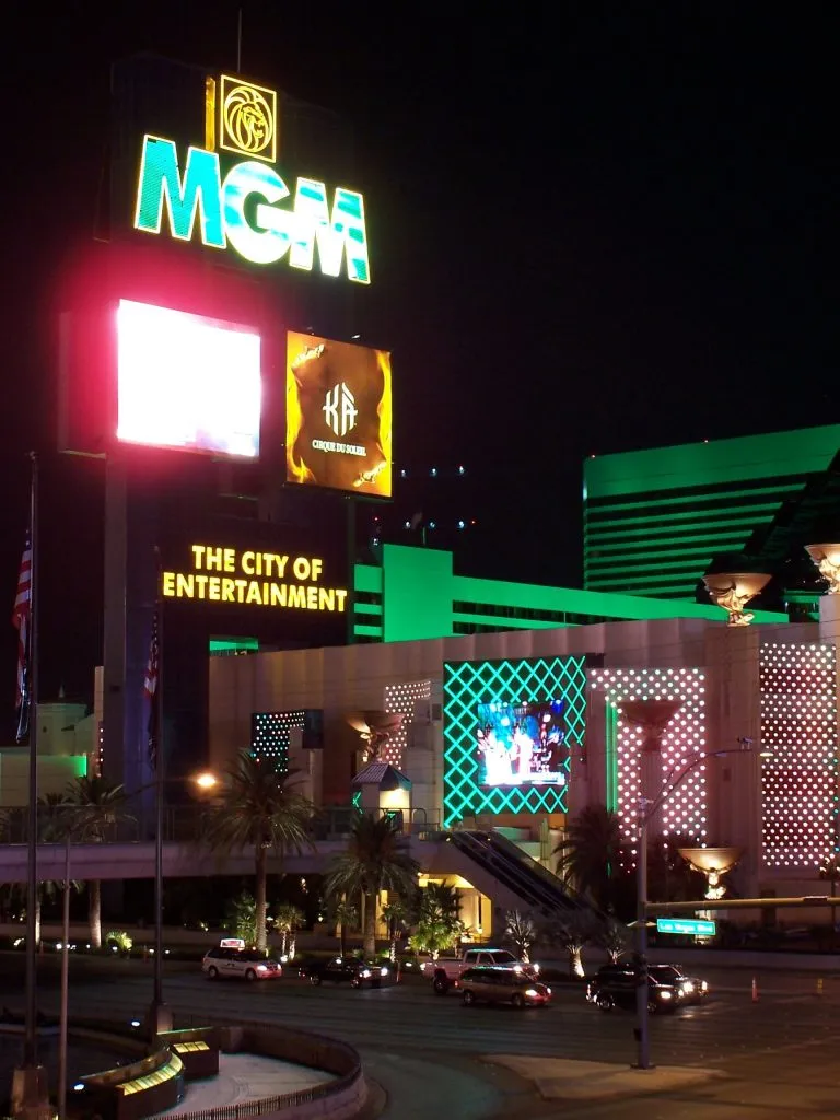 sign for mgm grand las vegas lit up at night