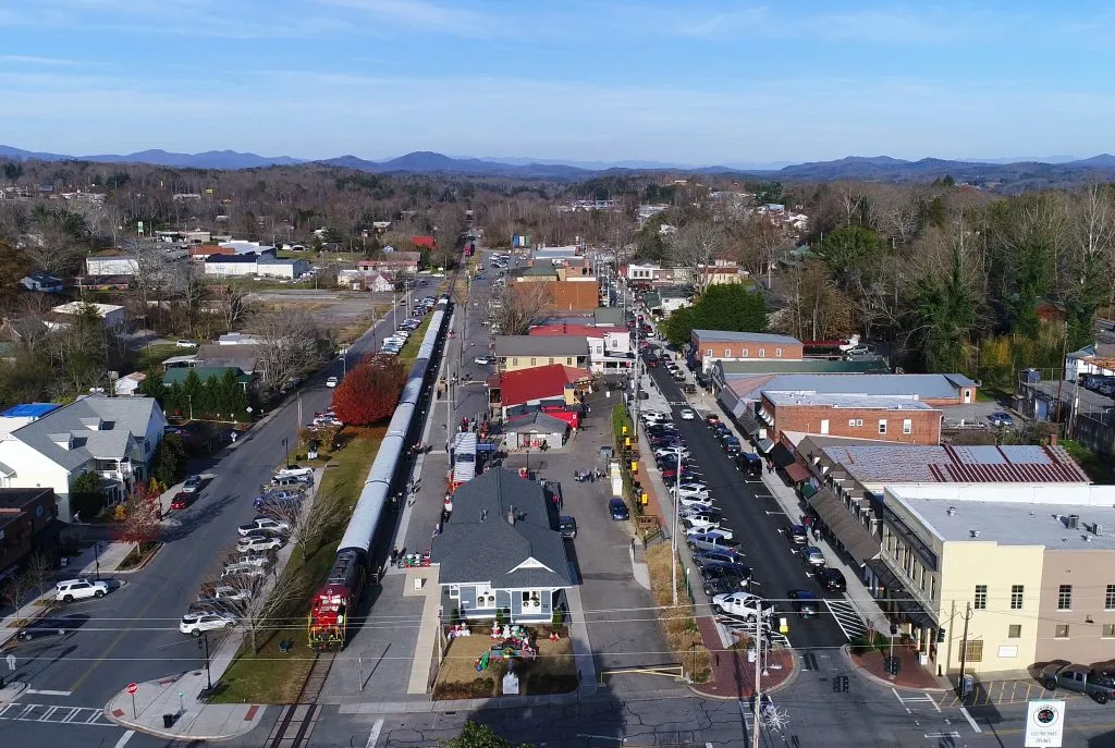 aerial view of downtown blue ridge georgia