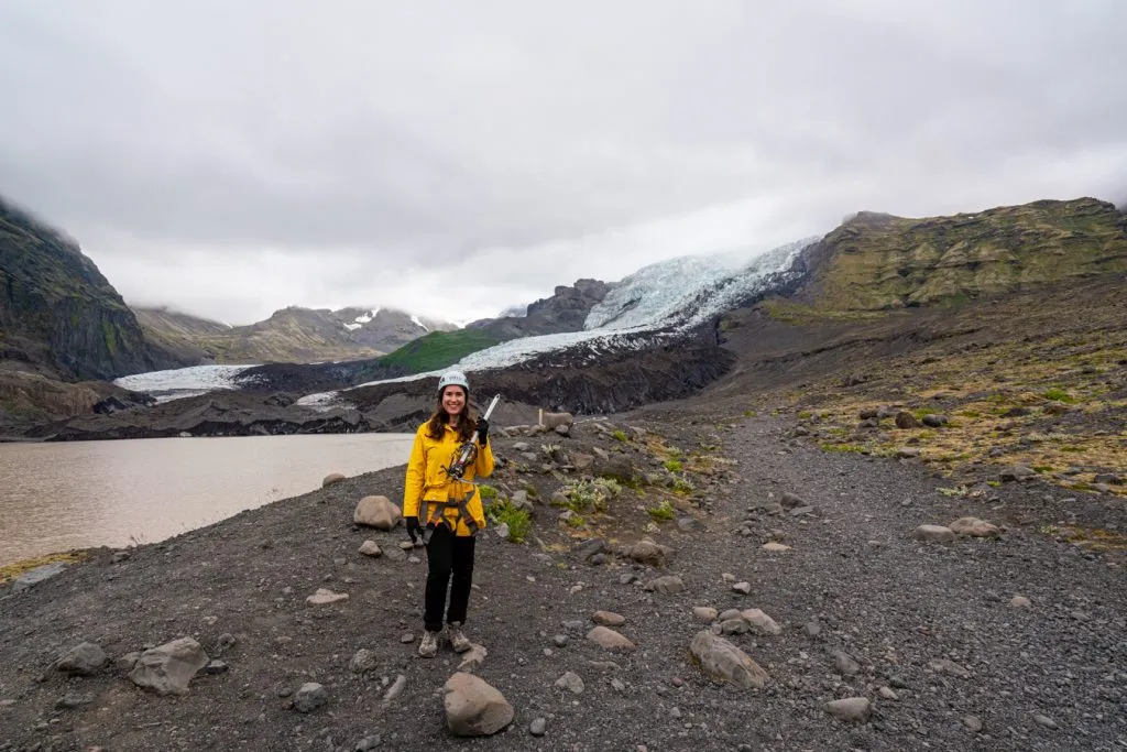 kate storm on the trail leading to vatnajokull glacier during an iceland glacier tour