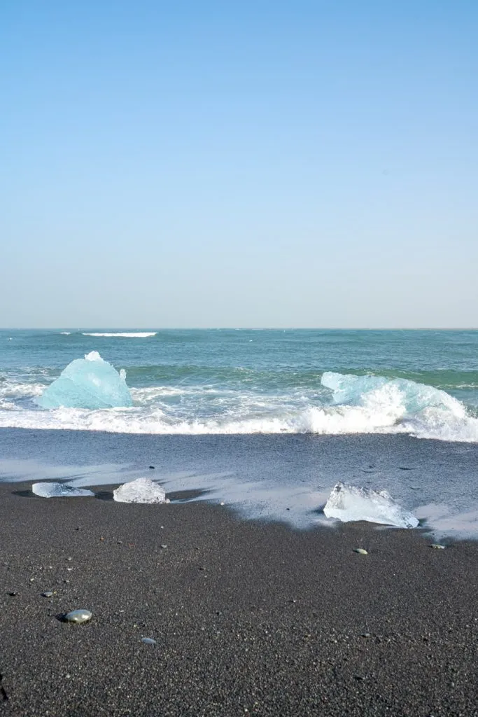 chunks of ice on diamond beach, iceland bucket list destination