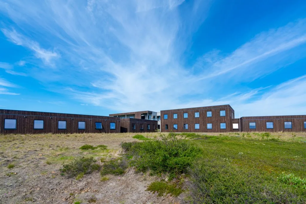 exterior of hotel laxa by lake myvatn