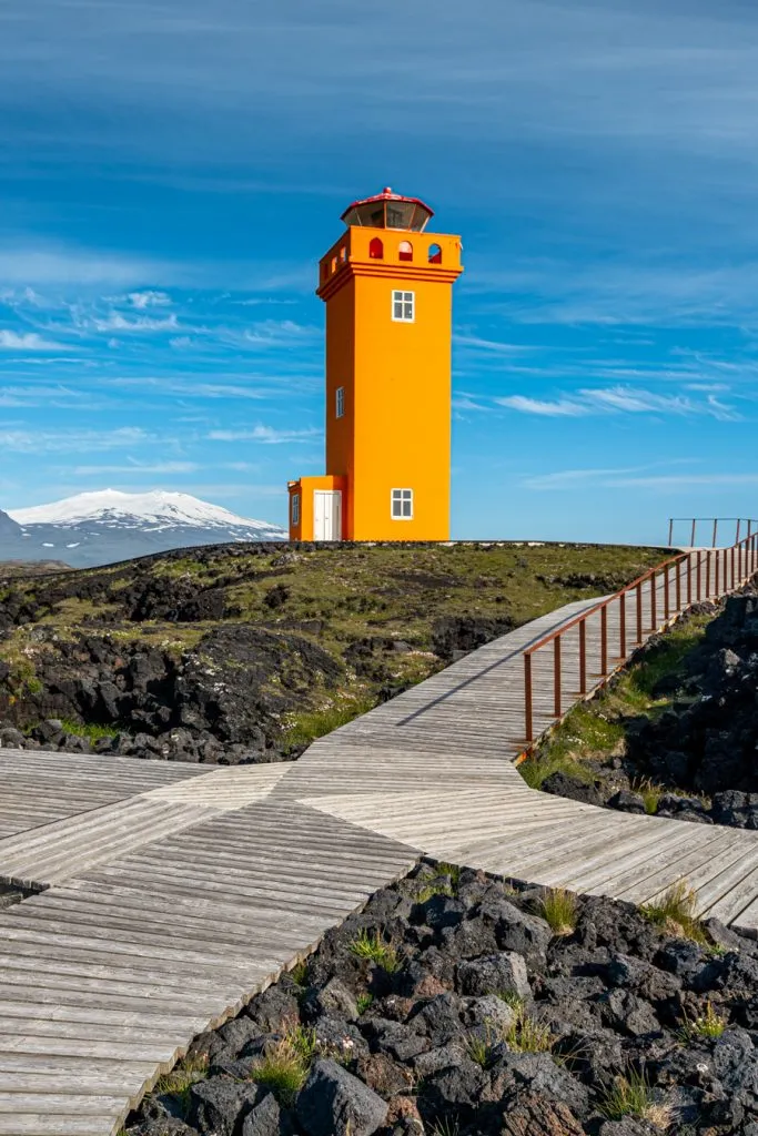 yellow Svortuloft lighthouse on snaefellsnes peninsula