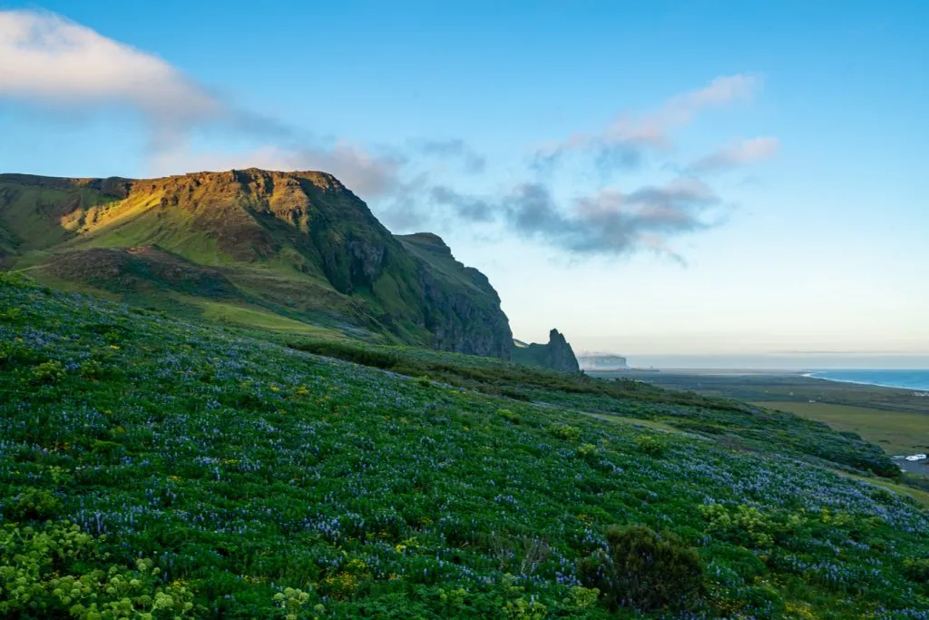 view of hills surrounding vik iceland in 10 days