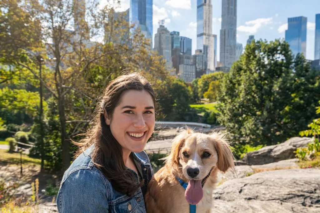 kate storm and ranger storm in central park new york city with skyscrapers in the background