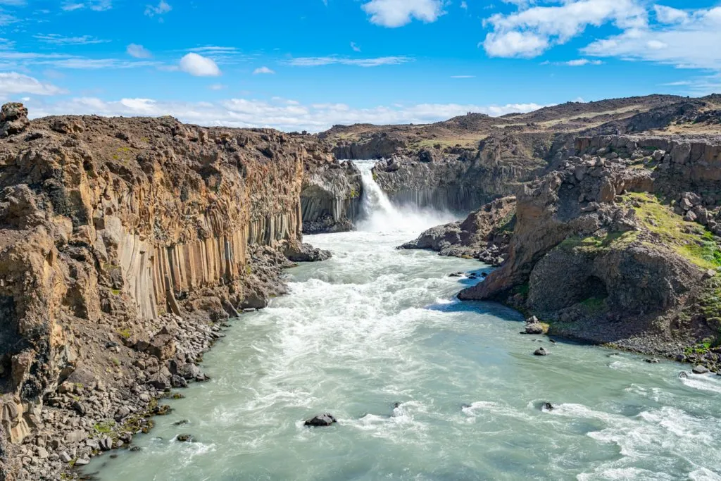 aldeyjarfoss waterfall as seen from left side, a great view to read books set in iceland