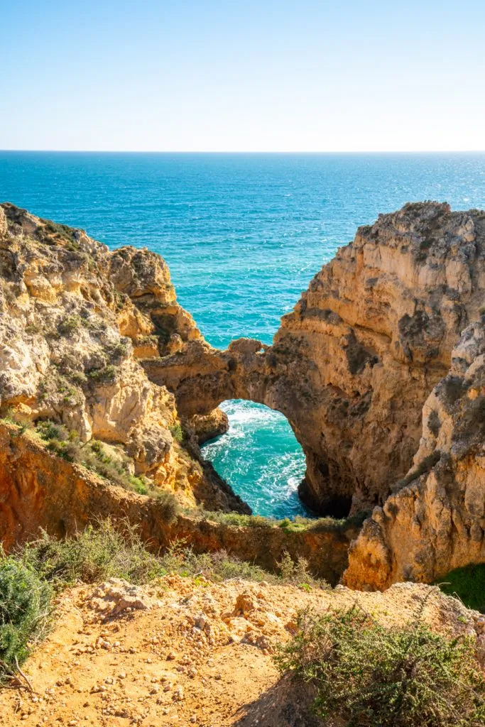 view of rocky cliffs of ponta da piedade in lagos algarve portugal, a fun stop during 2 weeks in spain and portugal itinerary