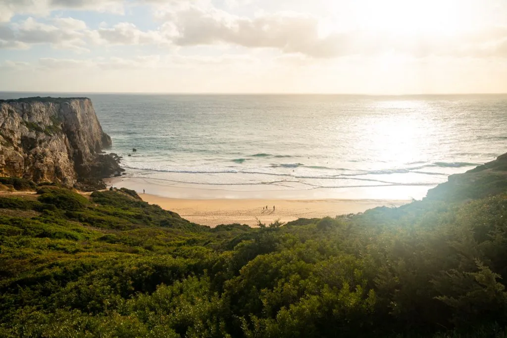 beautiful beach in sagres portugal at sunset as seen from above