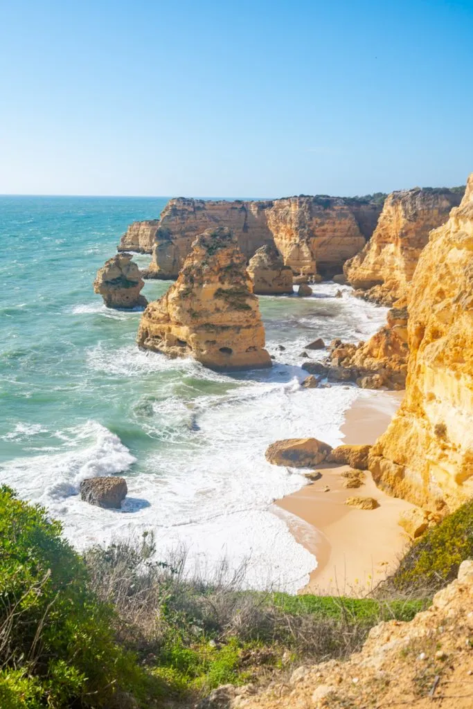 praia da marinha from above, one of the most beautiful beaches algarve portugal