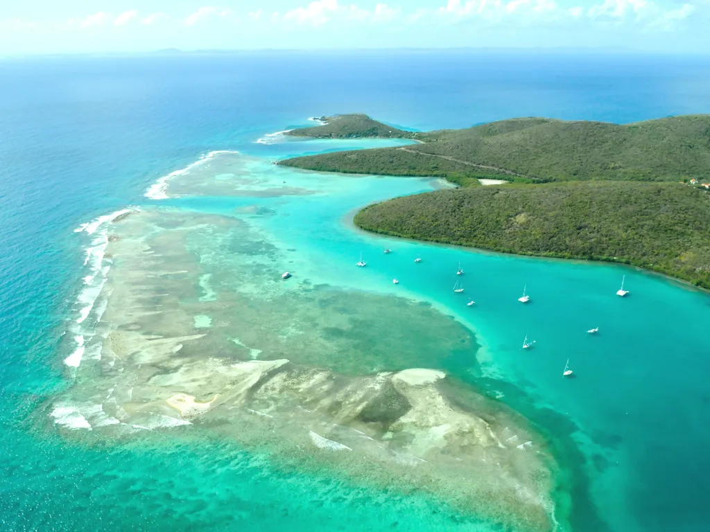 aerial view of culebra puerto rico featuring sandbanks, one of the best usa hidden vacation spots