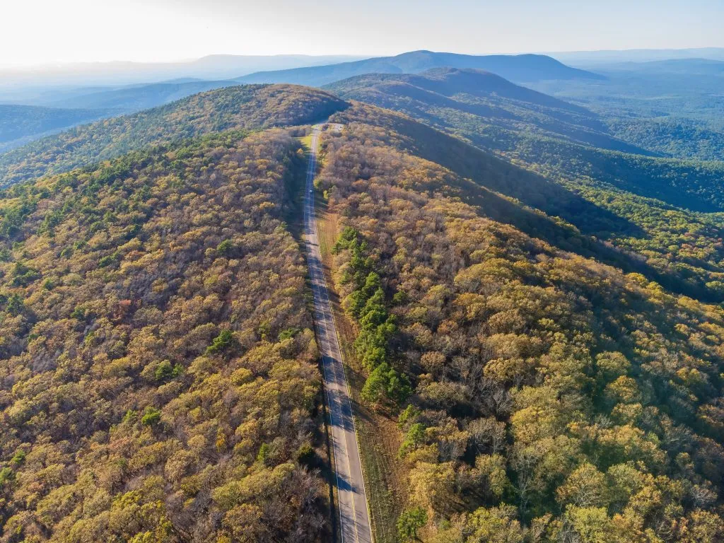 aerial view of talimena scenic drive, one of the best hidden gems in usa