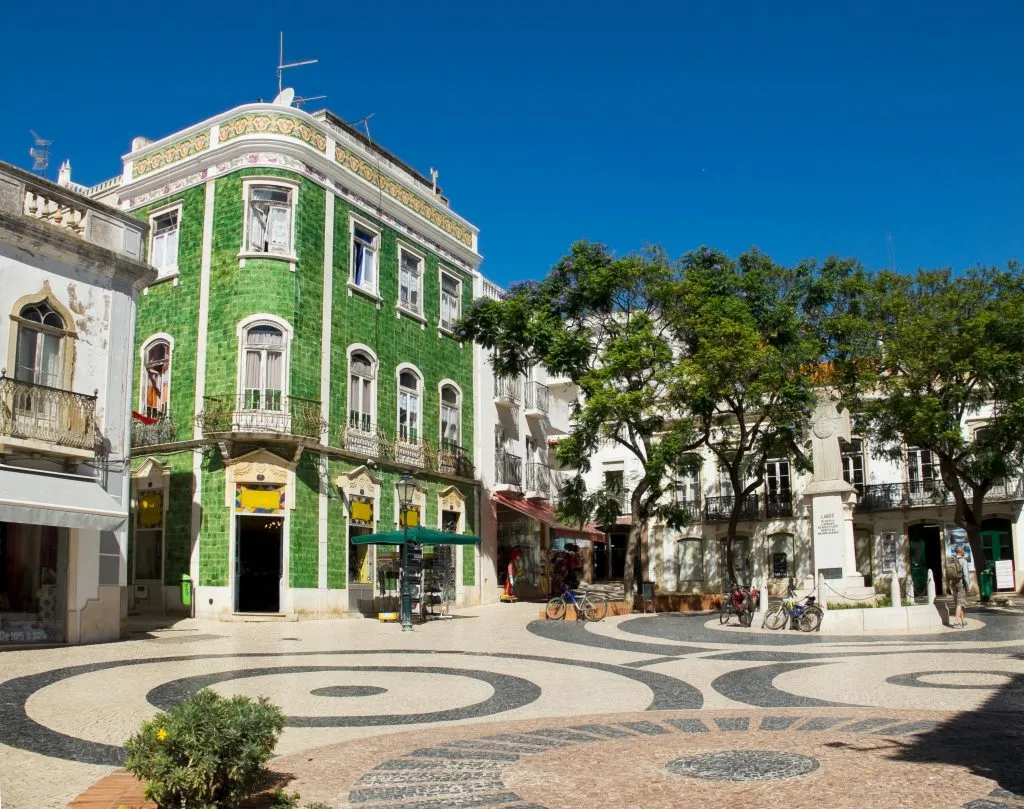 historic center of lagos portugal with green tiled building