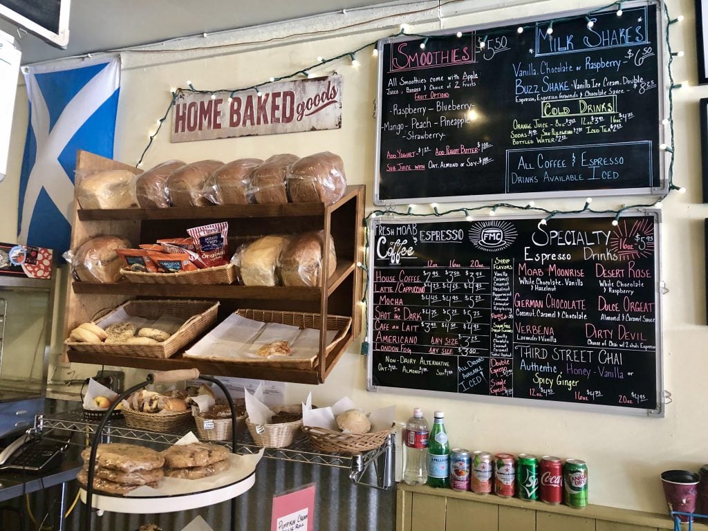 rows of bread for sale in red rock bakery moab utah