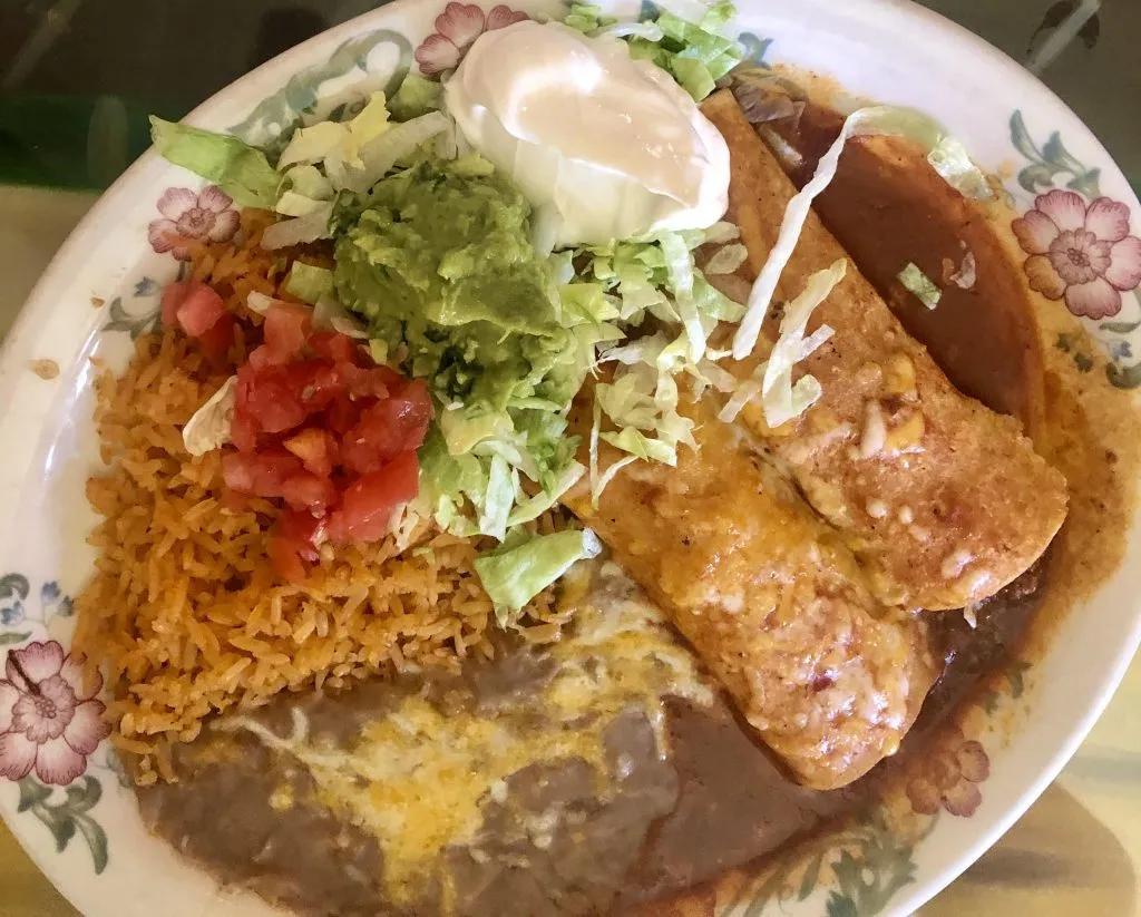 plate of enchiladas with rice and beans moab dining options