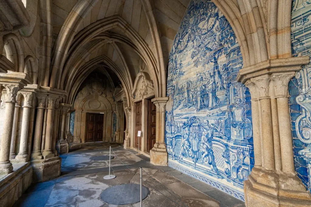 cloisters at porto cathedral with azulejos visible on the right