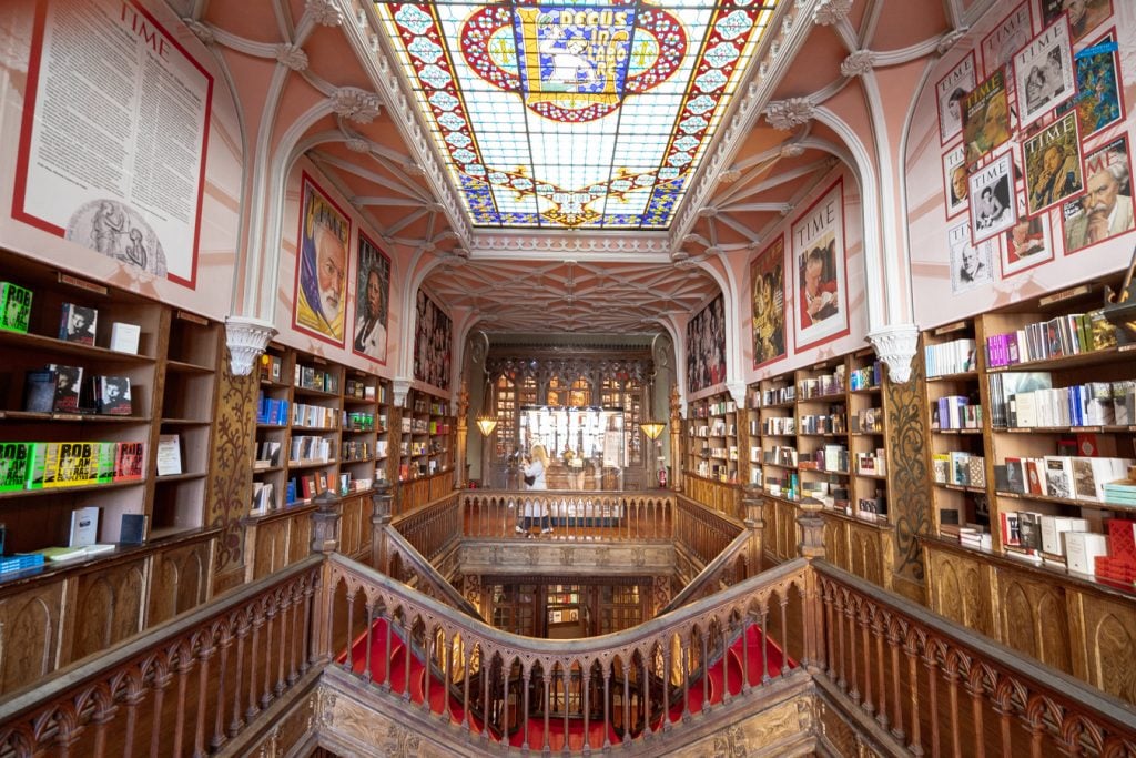 view of famous bookstore porto upstairs