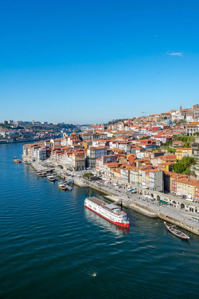 view of porto portugal and duoro river from ponte luis I bridge