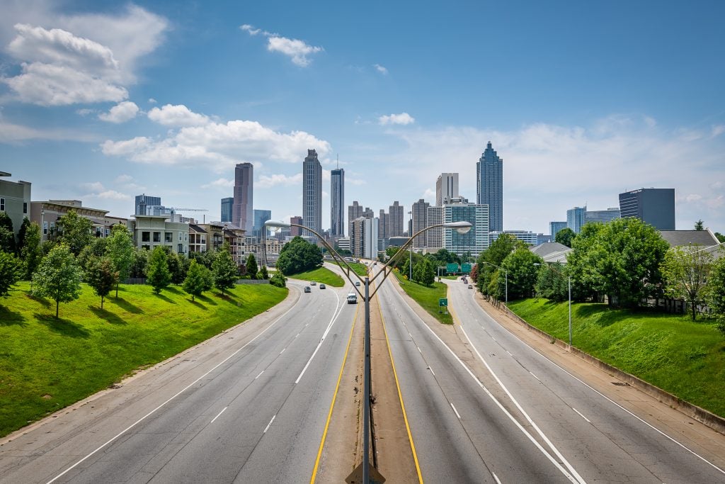 view of streets and skyline from jackson street bridge atlanta ga