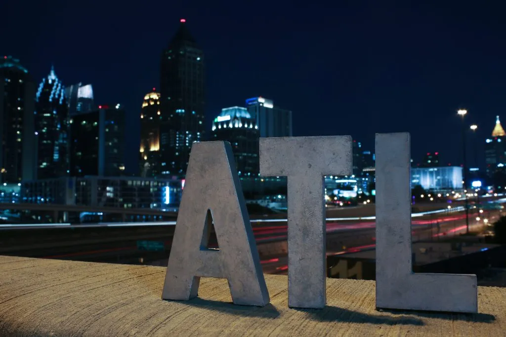 atl sign in atlanta at night during atlanta weekend getaway