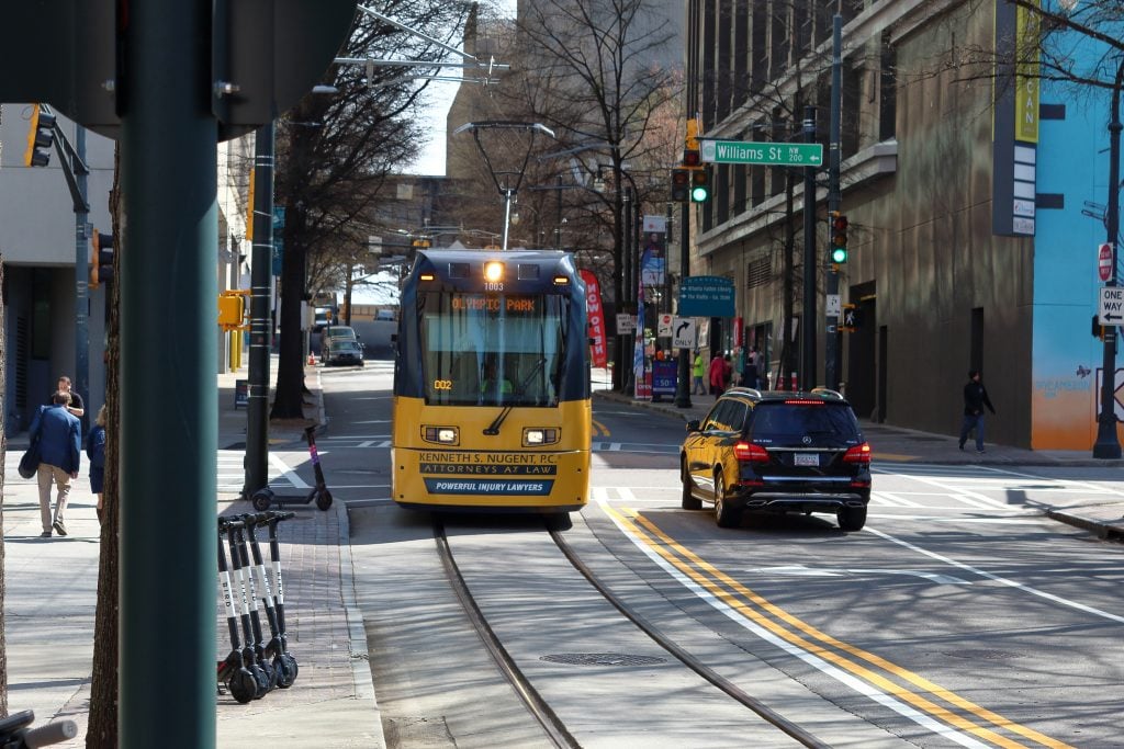 marta tram in downtown atlanta georgia