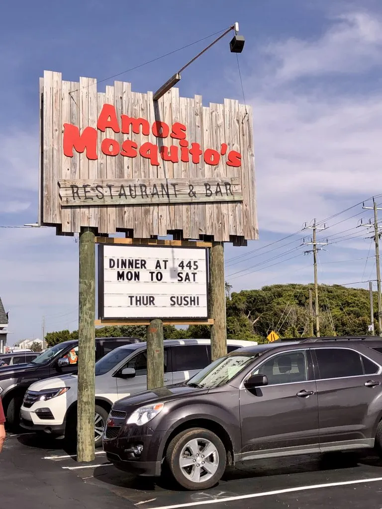exterior sign for amos mosquitos, one of the best restaurants in atlantic beach nc