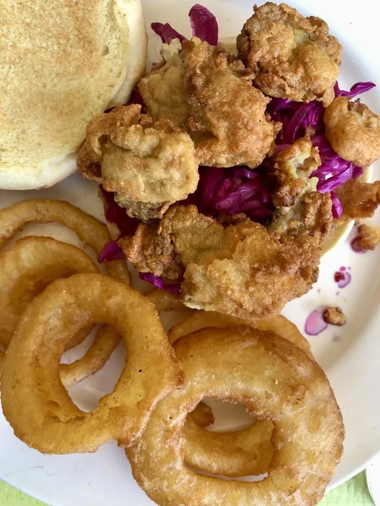 oyster burger served at oceanana restaurant atlantic beach north carolina