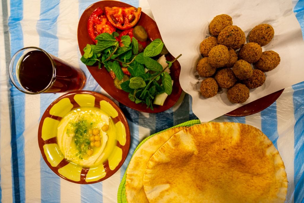 falafel and hummus at hasehem restaurant in amman jordan