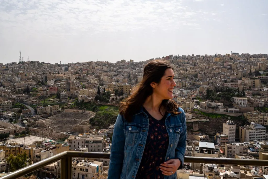 kate storm at amman citadel overlooking amman jordan