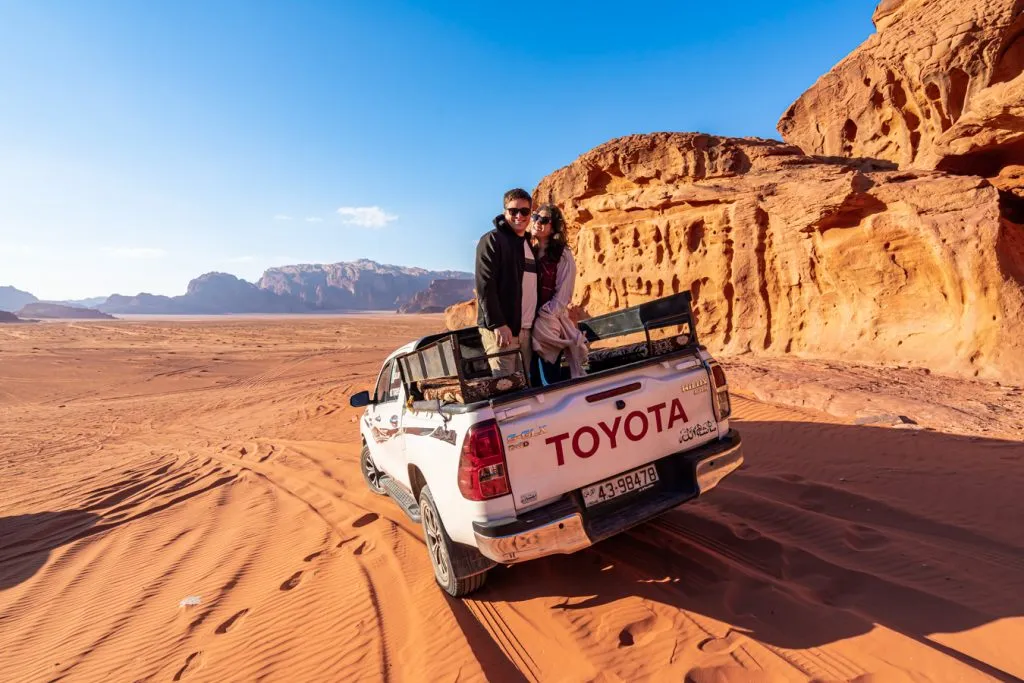 kate storm and jeremy storm on a jeep tour wadi rum camping