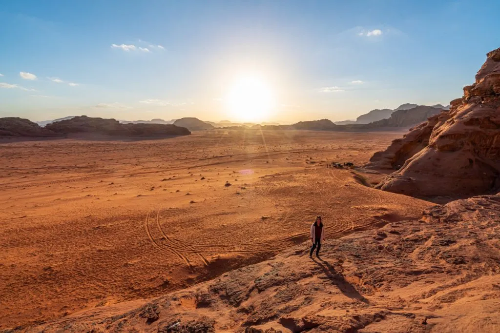 kate storm in valley of the moon wadi rum at sunset