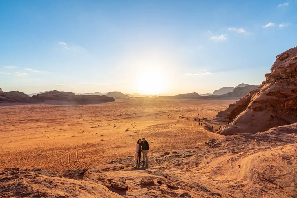 kate storm and jeremy storm with wadi rum sunset