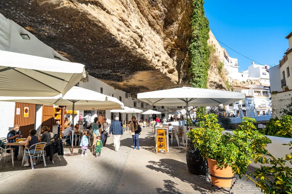 restaurants underneath cliff overhand in setenil de las bodegas spain