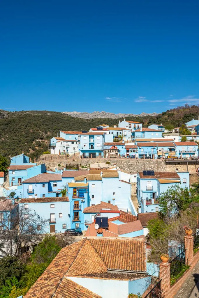 vertical view of juzcar spain blue village from above