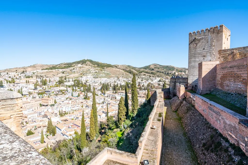 view of granada spain from alcazaba, an essential stop on a 10 days in andalucia itinerary